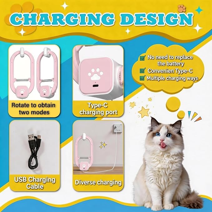 Interactive Cat Toy, Electric Cat Teaser, Door Clip, 2 Motion Modes | 360° Rotation • Random Jumping • Type-C Rechargeable • Door Clip Design • For Indoor Cats