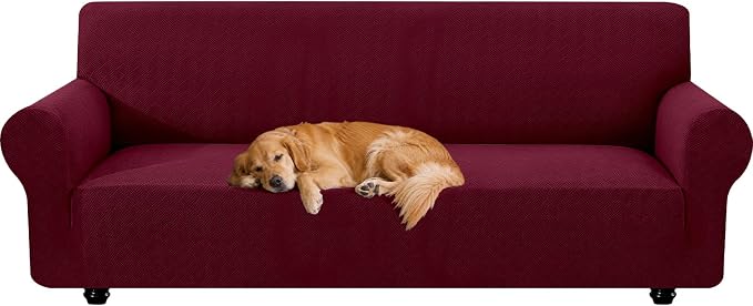 XINEAGE Stretch 4 Seater Slipcover, Non-Slip Pet Couch Cover,Wine Red | Washable Furniture Protector, Elastic Bottom, Dogs & Cats Friendly, Scratch-resistant, Fast Setup, High Elasticity