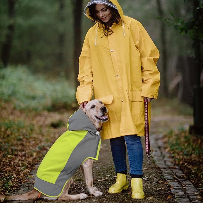 IECOii Dog Raincoats for Large Dogs,Waterproof Large Doggy Rain Jacket with Hood,Reflective Breathable Pet Rain Coat with Hood,Ideal for Adventures, Walking, Hunting in Dark,Green,XL