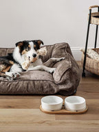 LE TAUCI PET Ceramic Dog Bowls for Medium and Small Dogs - 3.2 Cup Weighted Non-Slip Food and Water Bowls with Acacia Wood Tray, Pet Bowl Set of 2