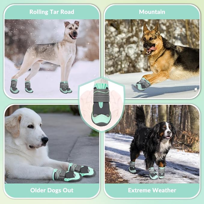 SlowTon Dog Shoes for Large Small Medium Dogs - Waterproof Dog Boots for Summer Hot Pavement, Paw Protector for Outdoor Walking Winter Snow, Anti-Slip Rubber Dog Booties for Hardwood Floor (GR, 3)