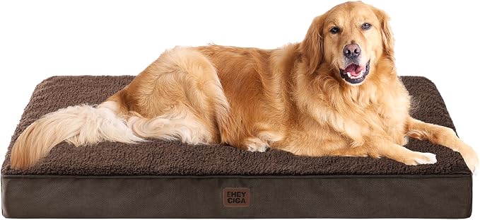 EHEYCIGA Orthopedic Dog Bed Large with Removable Washable Cover,Brown,44x32 | Egg Crate Foam Support,Durable Oxford fabric,Non-Slip Bottom,Machine Washable,Soft Waterproof Plush Pet Bed Mat For Crate