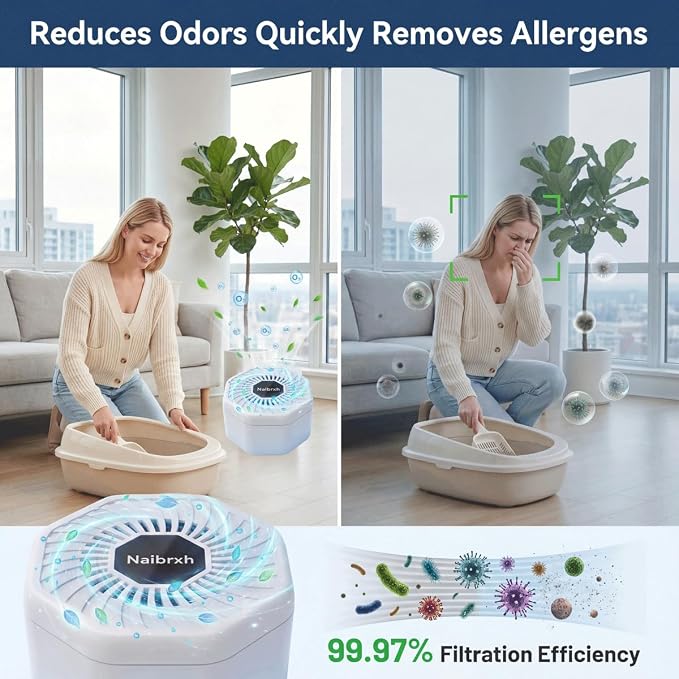 Cat Litter Deodorizer – 99% Odor Removal, Ozone Rechargeable Air Purifier for Pets, Strong Odor Eliminator for Litter Box,Toilet, Closet,Shoe,Garage-Filterless Odor Remover,Quiet Air Freshener