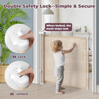 Retractable Baby Gate for Stairs & Doorways, Dog Gate Indoor Outdoor | Extends to 55" Wide 34" Tall Mesh Child Gate for Hallways, Deck, Porch, Pet Toddler Safety Essentials, Easy Install, Beige