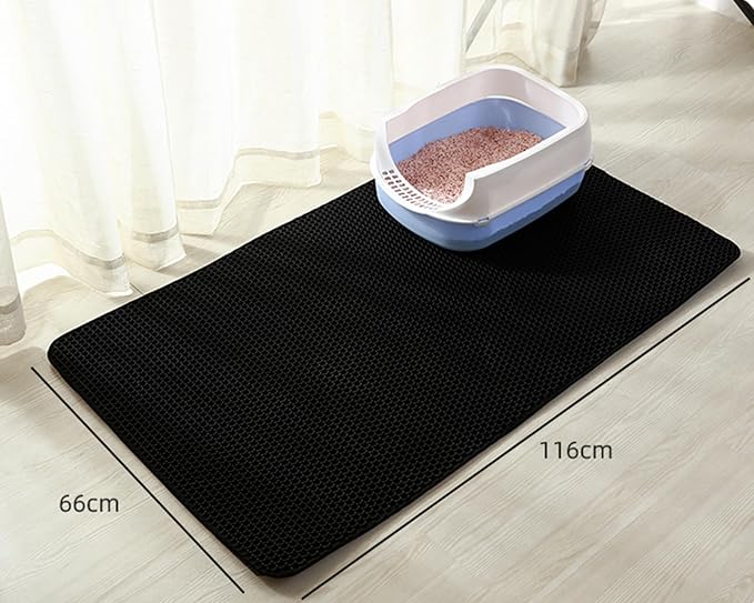 HCY&WLD Cat Litter Mat, Double Layer Cat Litter Box Mat (45x26 Inch, Khaki) | Waterproof Urine-Proof Non-Slip Litter Trapping Mat, Soft on Kitty Paws, Scratch-Resistant, Scatter Control, Easy to Clean
