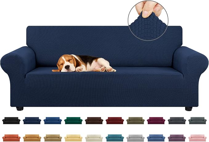 Stretch Couch Covers for Sofa, 3 Cushion Couch Slipcover,Navy Blue | 1-Piece Washable Sofa Cover Pet Friendly(78"-94") Furniture Protector Soft Jacquard, Elastic Bottom for Dogs & Kids