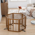 Freestanding Pet Gate Foldable Dog Gate (110 inches Wide) Walnut Bamboo Dog Gates for Stair Doorways House Puppy Fences Indoor (4 Support Feet Included)