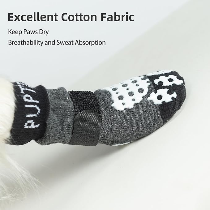 PUPTECK Anti-Slip Dog Socks with Double Sides Grips for Small Medium Large Dogs Hardwood Floors Prevents Licking, Dog Shoes for Hot Pavement Traction Control Paw Protector for Senior Dogs, Grey M