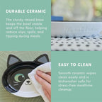The Cat Ladies Ceramic Cat Bowls - Whisker Friendly Food Bowl - Cute Pet, Kitten Plates - Dishes for Indoor Cats - Dish for Wet Food & Water - Platos para Gatos - Black and White Cat, Small