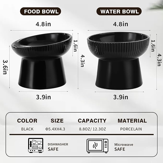 Elevated Cat Food Bowl, Ceramic Raised and Tilted Water Bowl, Whisker Fatigue Cat Bowls for Indoor Cats, Anti Vomiting and Protect Spines Pet Feeding Dishes for Kittens Small Dog, Heavy Non-Slip Base