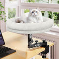Desk Cat Bed, 18" Cat Bed for Desk, 360° Rotating, White | Cat bed desk with plush cushion, reinforced frame and adjustable position for home or office desks.