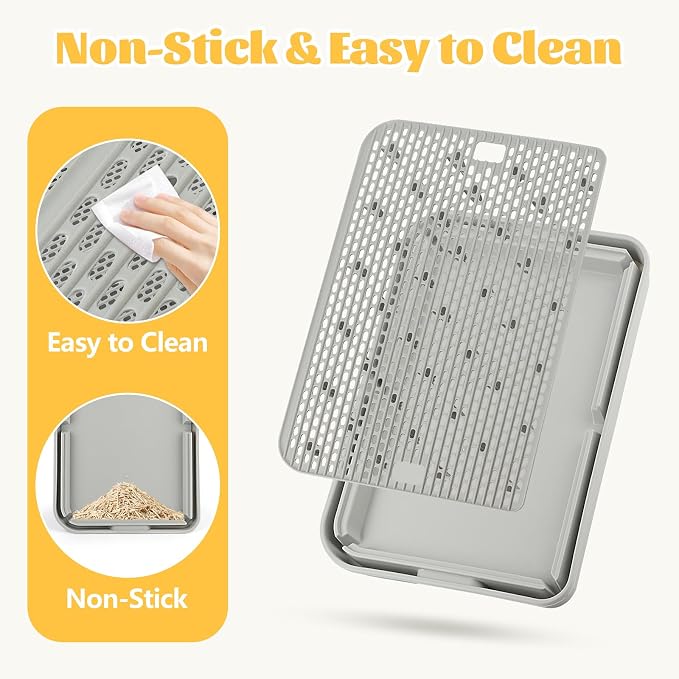 Cat Litter Box Step, Large Cat Step Ramp with Filter Function, Grey | Double Layer Litter Box Ramp, Litter Catcher for Kittens & Elderly Cats, Non-Slip Cat Litter Mat Pedal, Easy to Clean