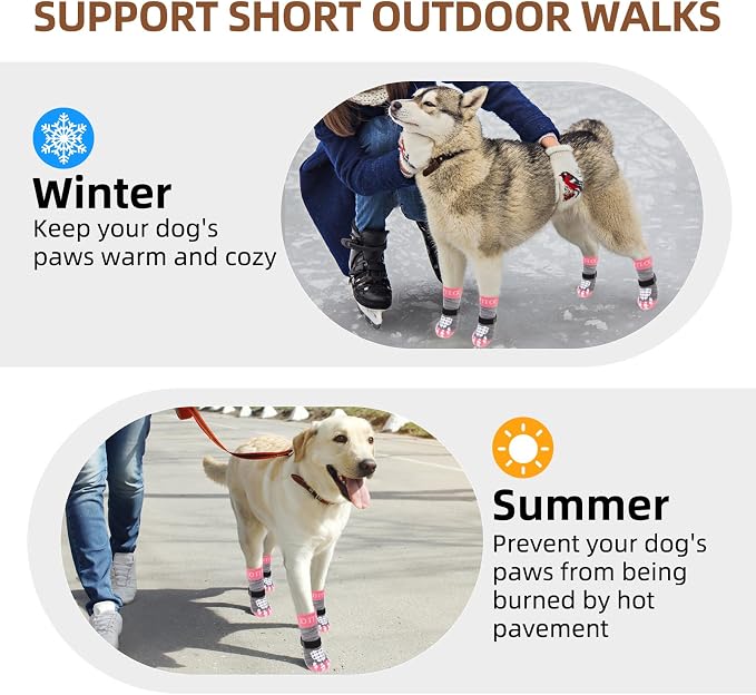 PUPTECK Anti-Slip Dog Socks with Double Sides Grips for Small Medium Large Dogs Hardwood Floors Prevents Licking, Dog Shoes for Hot Pavement Traction Control for Senior Dogs, Grey&Pink XS