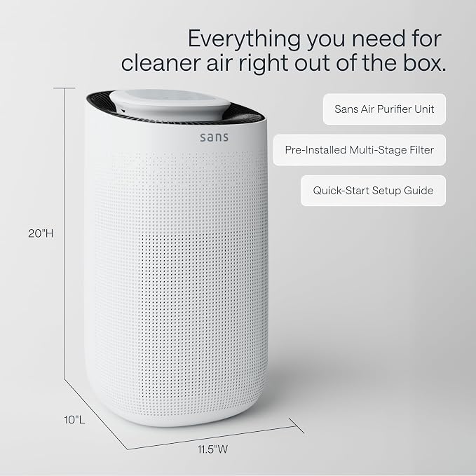 Sans True HEPA Air Purifier for Extra Large Rooms (1,854 sq ft) | UV-C Light Layer & Carbon Odor Absorption | Quiet 25dB Auto-Mode, Captures Smoke, Dust & Allergens (White)
