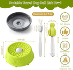 Dog Slow Feeder Lick Bowl with Rolling Ball for Liquid Treats,2-in-1(Green) | Anti-Slip Silicone Dog Licking Bowl for Bone Broth with Suction Cup, Enrichment Lick Sphere Toy for Large Medium Dogs Cats