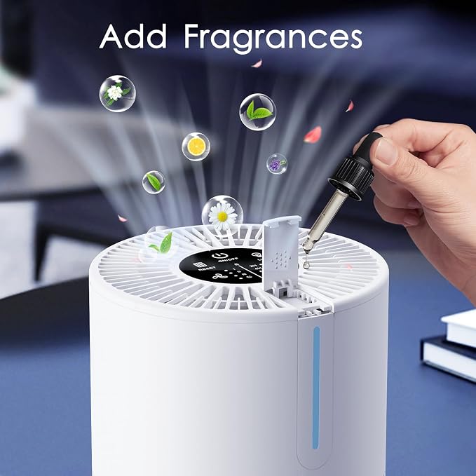 MOOKA Air Purifier for Bedroom Home Dorm 430 Ft², Compact HEPA Air Cleaner | 15dB Quiet Sleep Mode, Aroma Function, Desktop, Office, Meet GRS, Filter Smoke Pollen Pet Hair Dander, Save Energy, M01 White