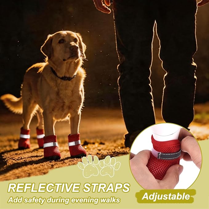 Dog Boots Paw Protector, Reflective Adjustable Non Slip Mesh Summer Breathable Dog Shoes Dog Walking Boots (S Size, Green, 4 Pcs) Intended for Paws Waterproof for Dogs/Cat/Puppy