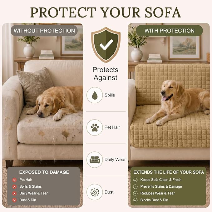Smiry Velvet Couch Cover for Dogs, Non Slip Soft Sofa Protector for Pets | Washable Sofa Cover for Cats, Cozy Furniture Protector Against Pet Hair, Scratches, Fits Sectional Sofa(Camel, 36"x63")