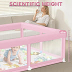 Hiaksedt Baby Playpen with Mat 50"x50" Baby Girl Play Pen for Babies | Playpen and Toddlers, Safe Structure and Soft, Skin-Friendly Fabric with Zipper Gates Pink