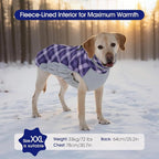 FUAMEY Dog Cold Weather Coats Reflective Dog Warm Jacket with Harness | Fleece Winter Coat for Large Dogs Snow Puffer Vests with Zipper Reflective Turtleneck Jackets for Winter Purple Plaid L