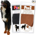 PawZ Rubber Dog Boots for Large Paws - All-Weather Waterproof Dog Shoes, Anti-Slip Traction for Rain, Snow, Mud & Hot Pavement - Pull-On Dog Booties, Brown + Black - X-Large (4" +) - Pack of 24