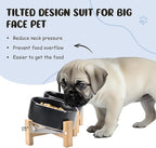 SPUNKYJUNKY 15° Slanted Ceramic Dog and Cat Bowl with Wooden Stand, Tilted Bulldog Food and Water Bowl No Slip Non-Spill for Cats Medium Dogs Big Face Pets 13.5 OZ (1.7 Cups, Black × 2)