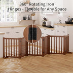 Wooden Freestanding Foldable Dog Gate, 24 Inch Height 6 Panel Pet Gate No Drill for Doorways Stairs, Fully Assembled Indoor Puppy Fence (Teak Color, 120" W x 24" H)