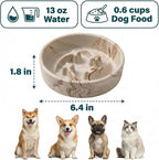 Stoneware Slow Feeder Dog Bowls Small Breed, 0.6 Cups, 6.4 Inch | Raised maze design slows fast eating for small dogs, puppies and cats; Marble Pattern Design，non-slip and dishwasher safe.