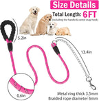 HOMIMP Chew Proof Dog Leash for Medium Large Dogs, Reflective 6 FT Heavy Duty Metal Chain Dog Leashes with Soft Padded Handle, Anti Bite Durable Rope Leashes for Pitbull, Non Chewable