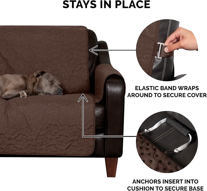 Furhaven Waterproof & Non-Slip Recliner Chair Cover Protector w/ Side Pockets for Dogs, Cats, & Children - Quilted Paw Print Living Room Furniture Cover - Espresso, Recliner
