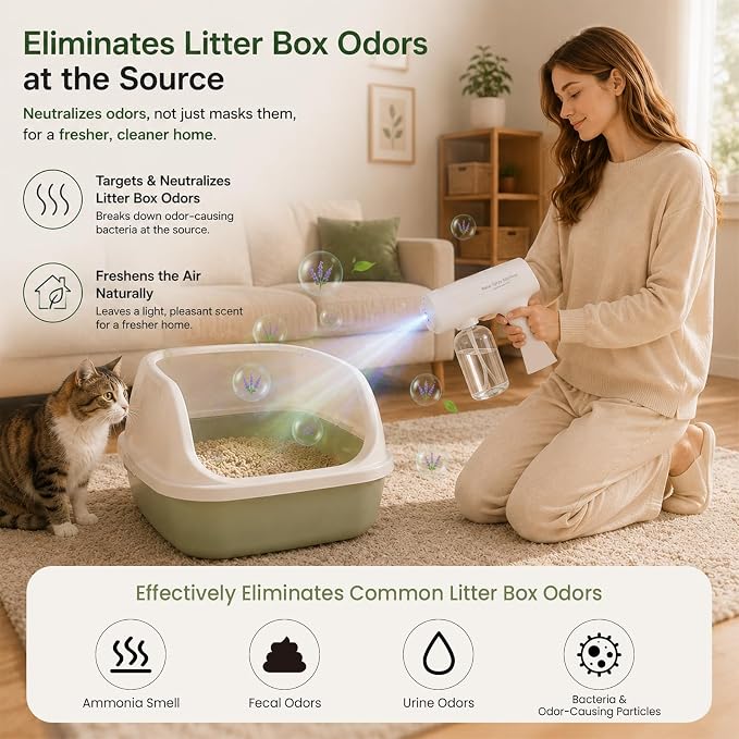 Pet Odor Eliminator Nano Mist Kit, Bio-Enzyme Concentrate Makes 3.5 Gal | Helps Break Down Odors at Source, Dog & Cat Urine, Litter Box, Carpets, Trash Bins, Cars & Household Areas, Safe Around Pets
