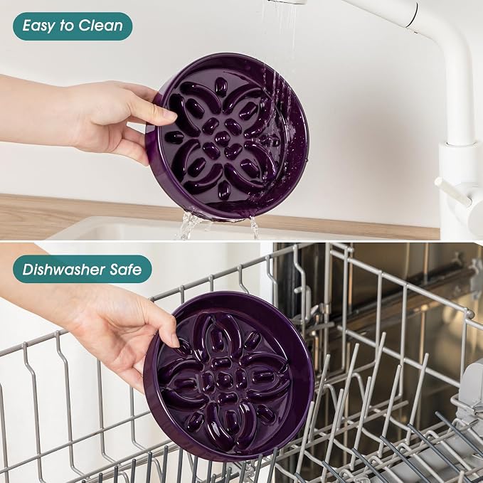 vancasso Ceramic Slow Feeder Dog Bowls, Puzzle Dog Food Bowls with Floral Maze, Anti -Slip Pet Food Dish for Small Breed, 0.6 Cups, Purple
