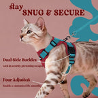 rabbitgoo Cat Harness and Leash Set, Escape Proof Vest, Red & Teal | Soft Breathable Mesh, Easy Adjustable Fit, Snap Buckles, Sturdy Clip, Reflective Strips, for Small & Average Cats Walks, Xs