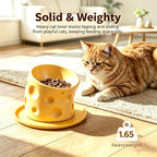 Ceramic Raised Cat Bowls, Elevated Cat Bowls with Food Mat | Anti-Vomiting & Spine Protection, Cheese-shaped, Whisker Friendly Pet Bowl, Dishwasher and Microwave Safe