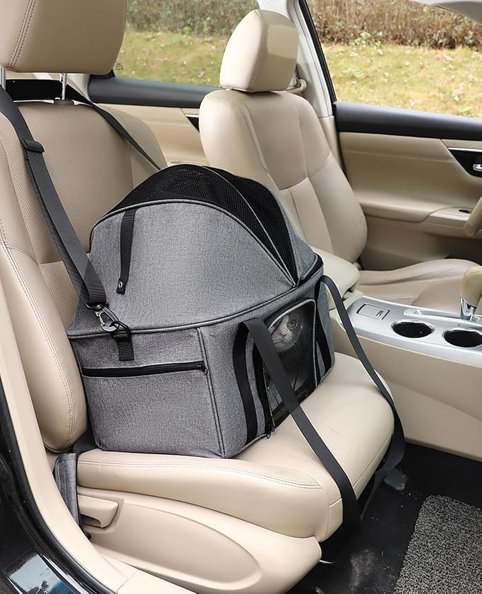 BurgeonNest Top-Expandable Cat Carrier with Semi-Open Canopy, Up to 15 lbs | Soft Sided Cat Bag Carrier for Medium Large Pet, Upgraded Small Dog Car Seat, Puppy Travel Bag for Trip Features Safety Leash