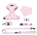 Small Dog Harness and Leash Set of 6, No Pull Soft Lightweight Mesh Puppy Harness， Adjustable Cute Floral Pattern Pet Harness for Small Medium Dogs (Pink Flowers, L)