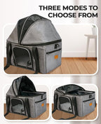 BurgeonNest Top-Expandable Cat Carrier with Semi-Open Canopy, Up to 15 lbs | Soft Sided Cat Bag Carrier for Medium Large Pet, Upgraded Small Dog Car Seat, Puppy Travel Bag for Trip Features Safety Leash