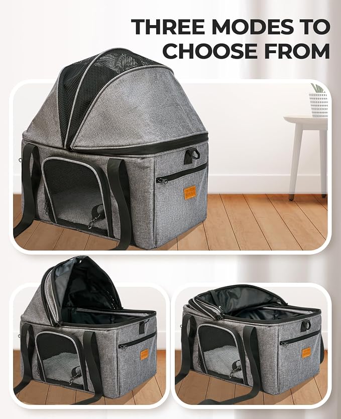 BurgeonNest Top-Expandable Cat Carrier with Semi-Open Canopy, Up to 15 lbs | Soft Sided Cat Bag Carrier for Medium Large Pet, Upgraded Small Dog Car Seat, Puppy Travel Bag for Trip Features Safety Leash