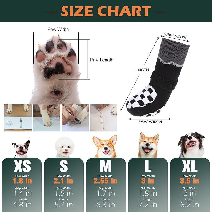 EXPAWLORER Dog Socks to Prevent Licking Paws with Grippers for Hot Pavement | For Hardwood Floors Anti Slip, Reflective Dog Boots & Paw Protectors Shoes Booties with for Senior Small Medium Large Dogs M