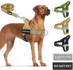SlowTon No Pull Dog Harness - Heavy Duty Dog Harness and Leash Set for Medium Large Dogs, Reflective Tactical Harness with Soft Padded and Front Clip for Easy Walk and Training (Tan, L)