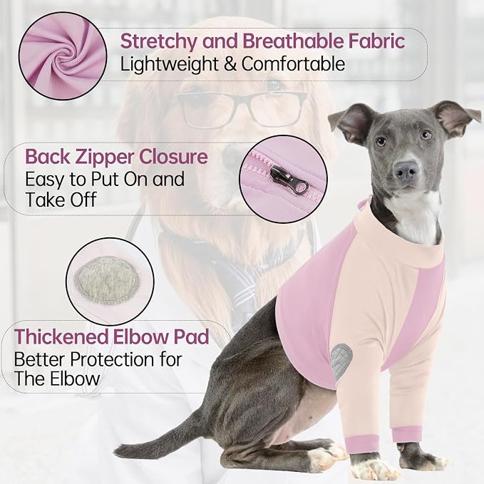Lelepet Dog Recovery Suit for Front Legs, Dog Sleeve to Stop Licking 2XL | Elbow Protector for Leg Injuries Shoulder Wounds After Surgery Male Female,Zippered Long-Sleeved Shirt Cone Alternative S-3XL