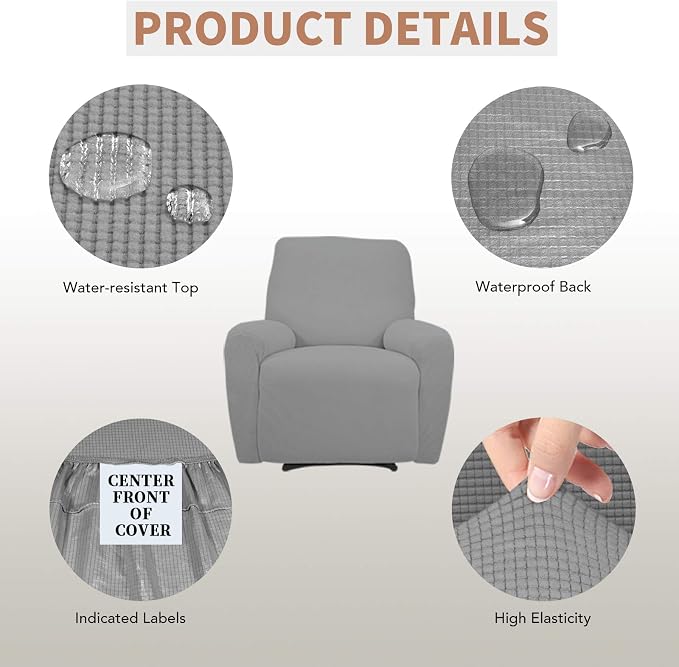 Easy-Going 100% Waterproof Recliner Chair Cover，1-Piece Recliner Slipcover | Dual Waterproof Couch Cover for Recliner，Leakproof Furniture Protector for Kids Pets Dog Cat Daily Stain, Light Fray