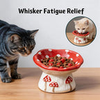 Cute Ceramic Elevated Slow Feeder Cat Bowl, Mushroom Design Non-Slip Pet Bowl for Cats & Small Dogs