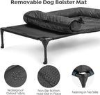 Veehoo Outdoor Elevated Dog Bed with Waterproof Bolster Cushion, Cooling | Raised Dog Bed with Removable & Washable Mat Topper, Breathable Mesh, Dog Couch Cot for Indoor Outdoor, 32", Medium, Black