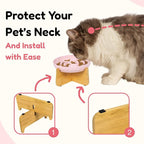 Elevated Slow Feeder Cat Bowl with Bamboo Stand, 6.3'' Ceramic Cat Food Bowl, Raised Whisker Friendly Cat Dish for Wet & Dry Food, Dishwasher Safe Anti-Slip Feeder for Cats & Small Dogs (Pink)