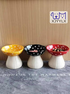 Mushroom Elevated Cat Bowls Ceramic, Cute Cat Bowls Whisker Fatigue | Raised Cat Bowl for Indoor Cats, Raised Dog Bowls Stand for Food and Water, Red+Yellow 6" Wide for Adult Cats