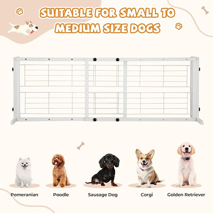 Coziwow 38" -67" Dog Gate Indoor, Pet Gates for Doorways No Drilling, Wooden Free Standing Doggie Fence for Stairs, Safety for Small to Medium-Sized Dog,White