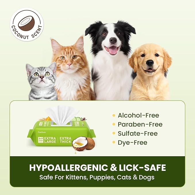 Hypoallergenic Pet Wipes for Dogs, Cats & Small Animals, 400 Coun | Quick Clean & Deodorize Paws, Butt, Eyes, Face & Fur | Daily Grooming Wipes | Extra Large & Thick | Coconut Scented
