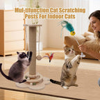 4-in-1 Wider Cat Scratching Post for Large Cats, Cat Tower for Indoor Cats | Wooden Cat Scratcher Toy w/ 2-Level Track, 8 Balls, 2 Sisal Balls & 2 Wand Toys; Stable Indoor Activity Center for All Ages