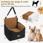 JOEJOY Dog Car Seats for Small Medium Dogs Under 35lbs, Dog Booster Seat with Detachable Washable Cover and Cushion, Memory Foam Pet Car Seat with Safety Belt and Storage Pockets (Brown)